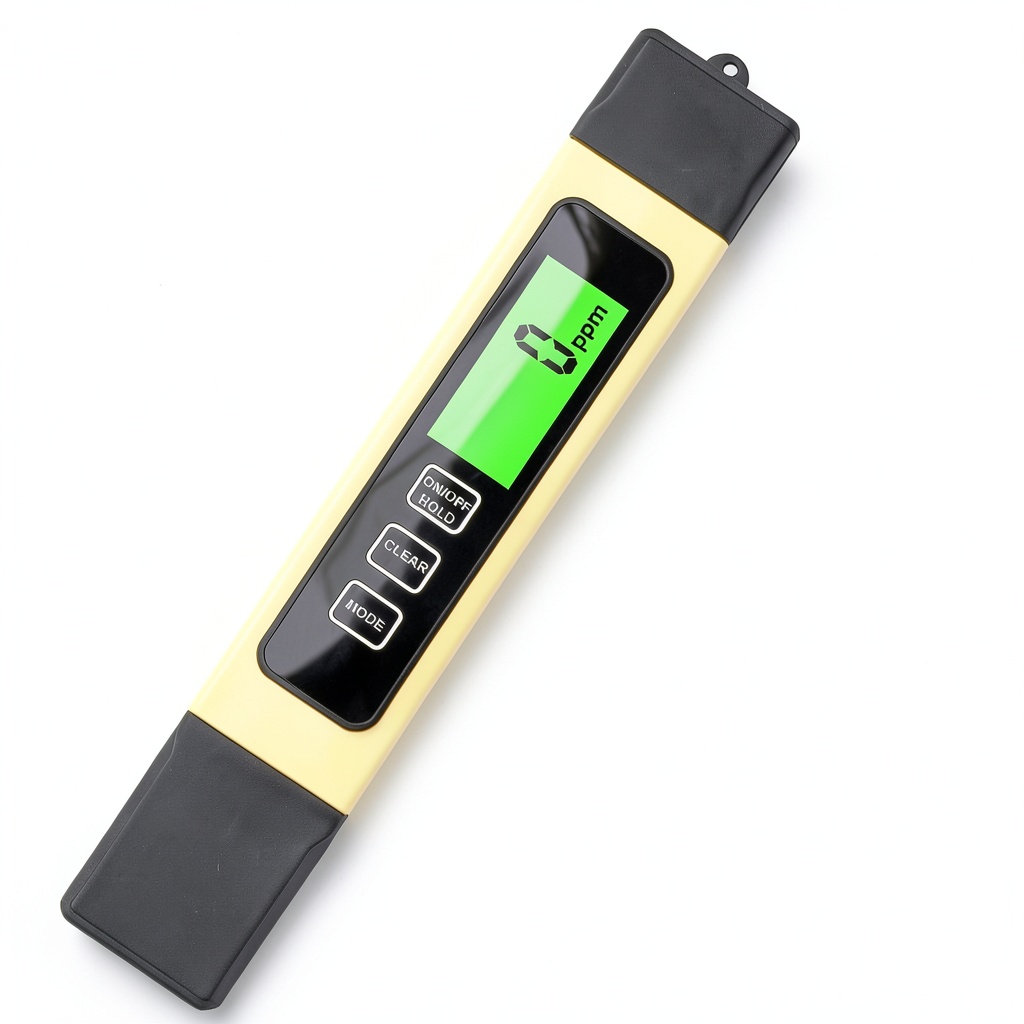 Hofun TDS Meter displaying water quality readings on backlit LCD