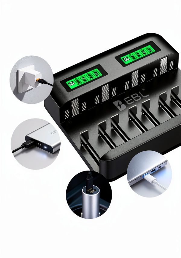 EBL LCD Battery Charger AA AAA C D Fast Charging USB Type C-6