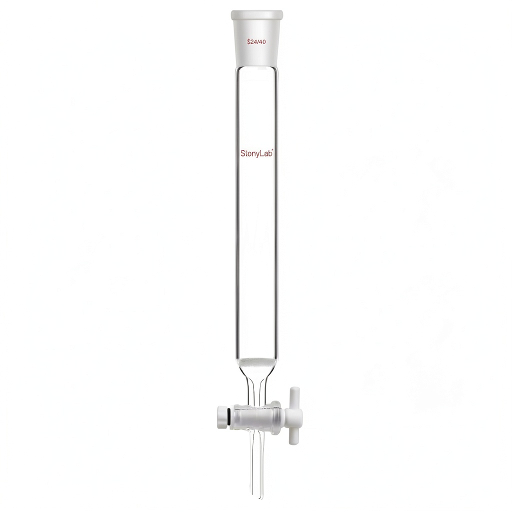 Chromatography column with G2 sand plug and PTFE valve
