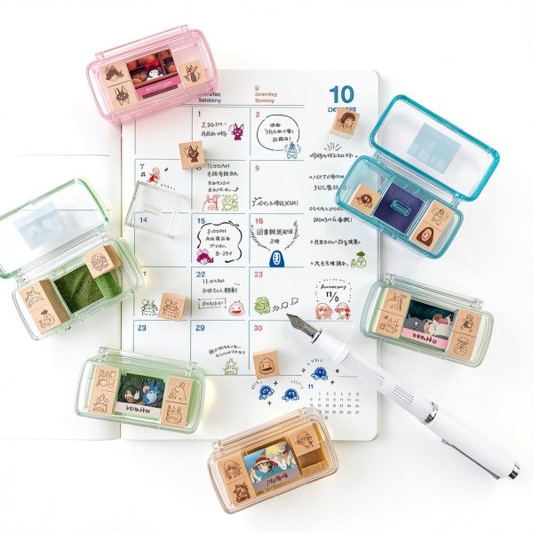 BEVERLY Portable Ghibli Mini Stamp with Ink Pad Autumn Leaf 12.5mm-4