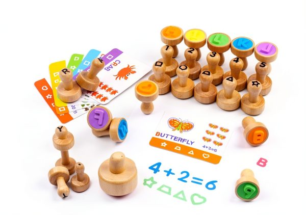 KDSFT Wooden Alphabet & Number Stamps with Shapes Carry Bag YR-0175-4
