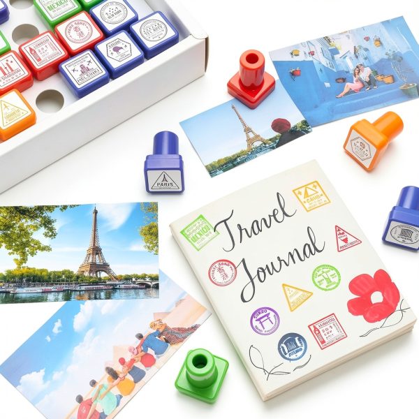 ZJKLY Passport Stamp Set 26 Colorful Plastic Stamps for Kids Crafts-1