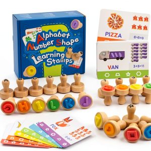 KDSFT Wooden Alphabet & Number Stamps with Shapes Carry Bag YR-0175-0