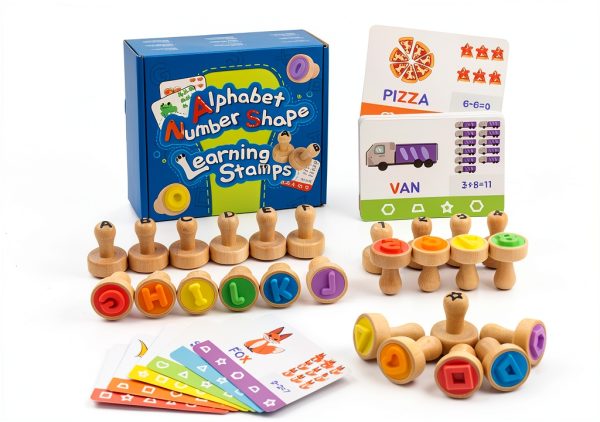 KDSFT Wooden Alphabet & Number Stamps with Shapes Carry Bag YR-0175-0
