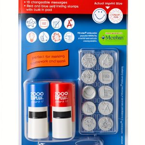 2000 PLUS Red Blue Round Self-Inking Stamp 030360 for Kids Homework-0