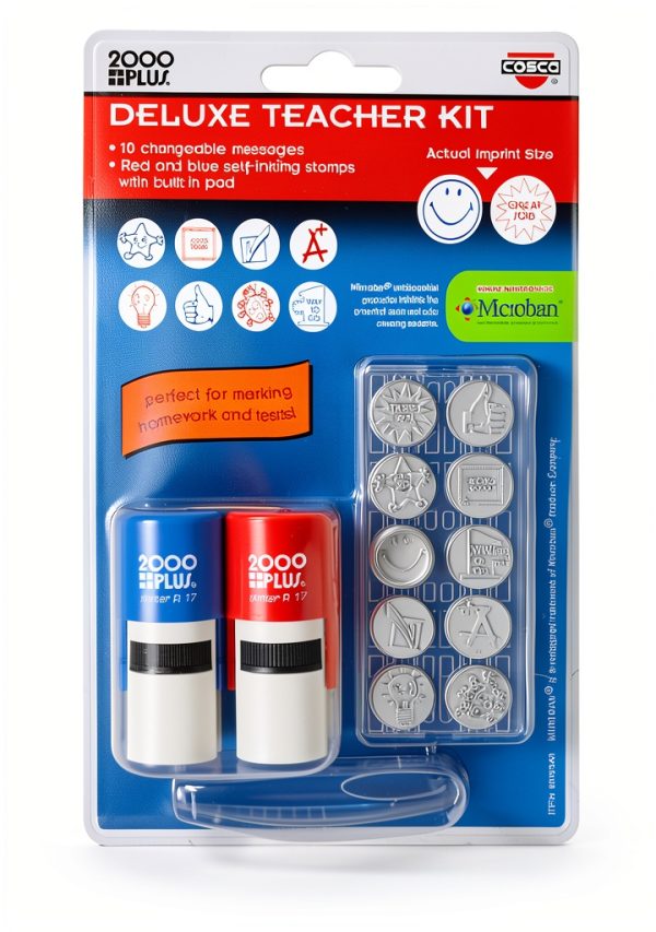 2000 PLUS Red Blue Round Self-Inking Stamp 030360 for Kids Homework-0