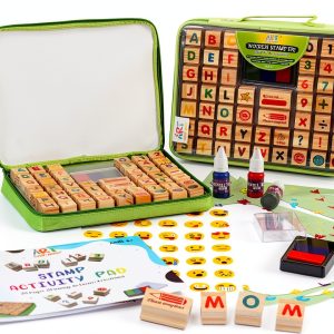 Kids Stamp Set Art with Smile Alphabet Numbers Washable Ink Case-0