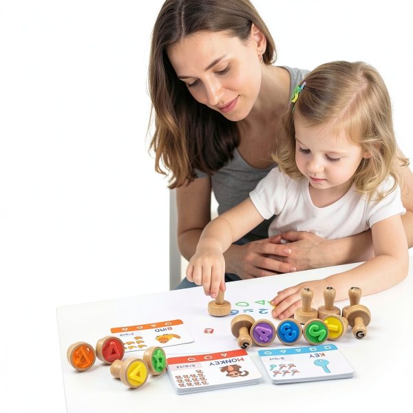 KDSFT Wooden Alphabet & Number Stamps with Shapes Carry Bag YR-0175-3