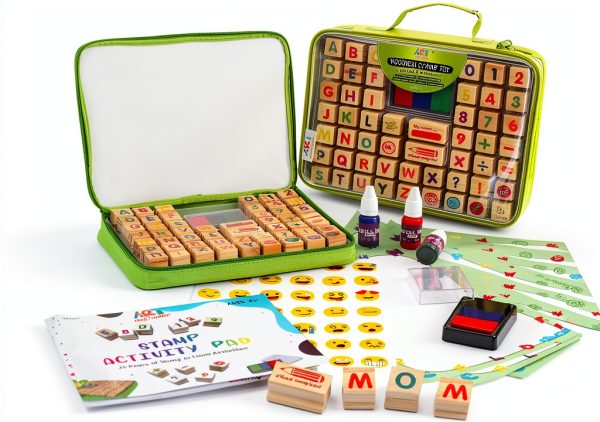Kids Stamp Set Art with Smile Alphabet Numbers Washable Ink Case-2