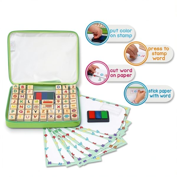 Kids Stamp Set Art with Smile Alphabet Numbers Washable Ink Case-1