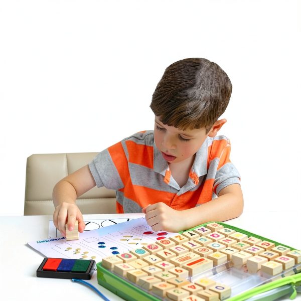 Kids Stamp Set Art with Smile Alphabet Numbers Washable Ink Case-3