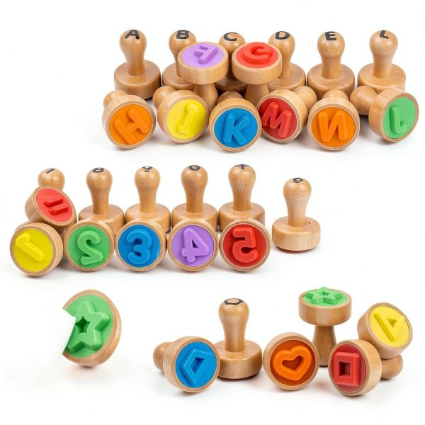 KDSFT Wooden Alphabet & Number Stamps with Shapes Carry Bag YR-0175-2