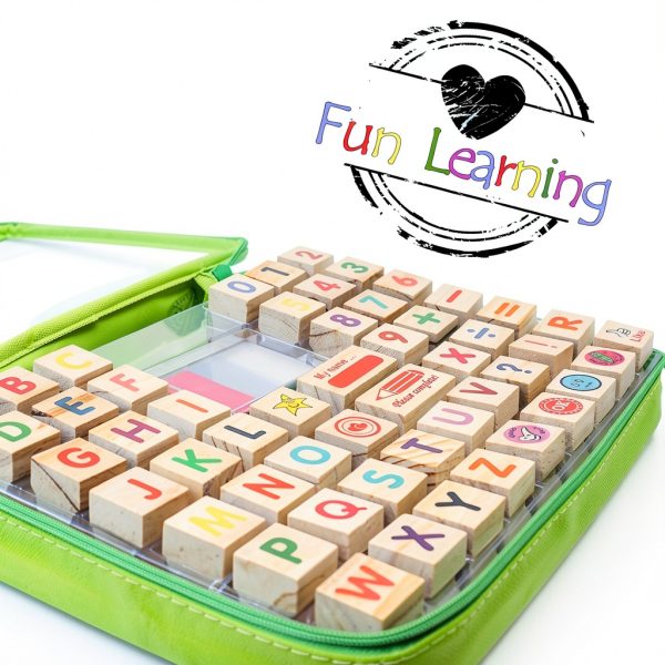 Kids Stamp Set Art with Smile Alphabet Numbers Washable Ink Case-5