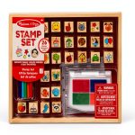 Melissa and Doug Wooden Stamp Set 26 Stamps with 4 Color Pad for Kids-0