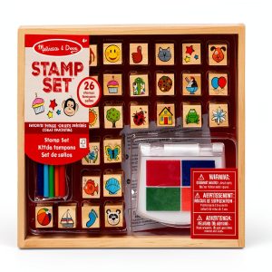 Melissa and Doug Wooden Stamp Set 26 Stamps with 4 Color Pad for Kids-0
